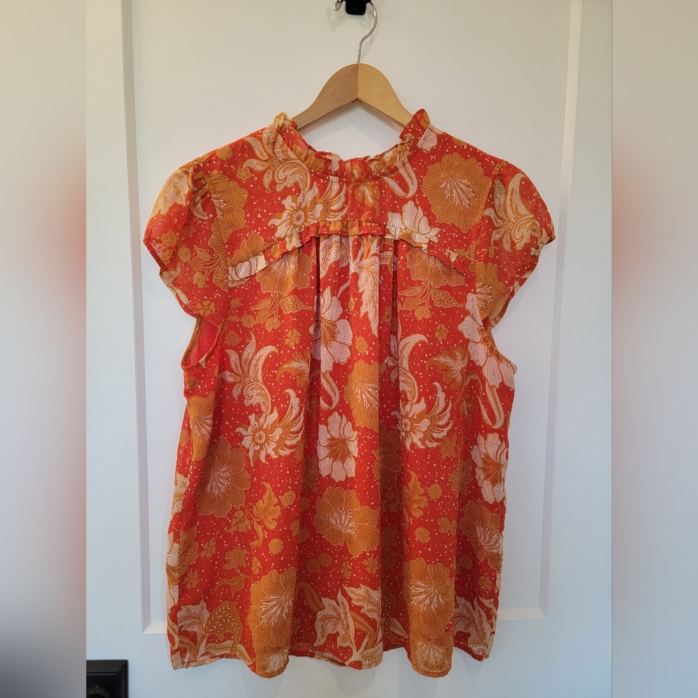 Joie Gold Accented Floral Blouse ~XL